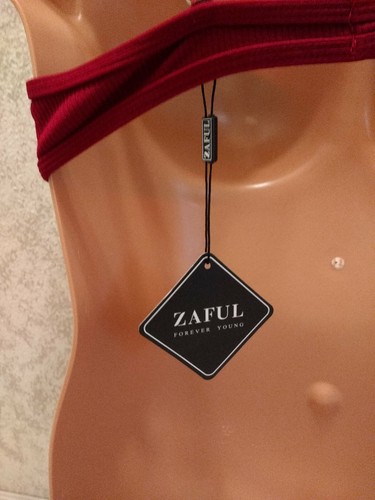 Zaful Forever Young Swim Bikini Top. White Deep. Dark Brick Red. Size XL - Picture 7 of 12