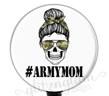 Army Mom Badge Reel, Military Badge Reel, Mom Bun Badge Holder, ID Holder G6018