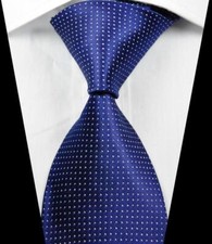 Hot Classic Patterns Dark Blue White JACQUARD WOVEN 100 Silk Men's Tie Necktie