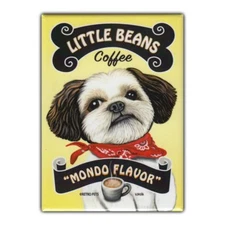 Retro Pets Refrigerator Magnet - Little Beans Coffee, Shih Tzu - Advertising Art