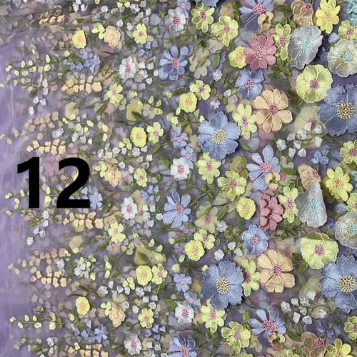 90*130cm Colorful Floral Lace Fabric DIY 3D Flower Embroidery Bridal Dress Gown - Picture 18 of 28