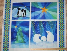 Winter Night Lights Polar Bear Penguin Christmas Panel Fabric 1 Yard #WINL3087-P