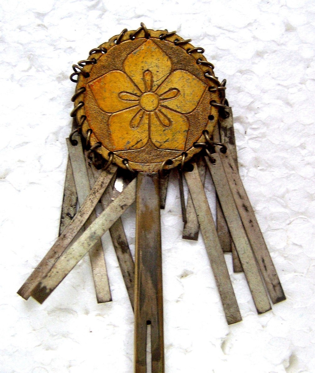 Three vintage Japanese kanzashi metal hair pins with dangles