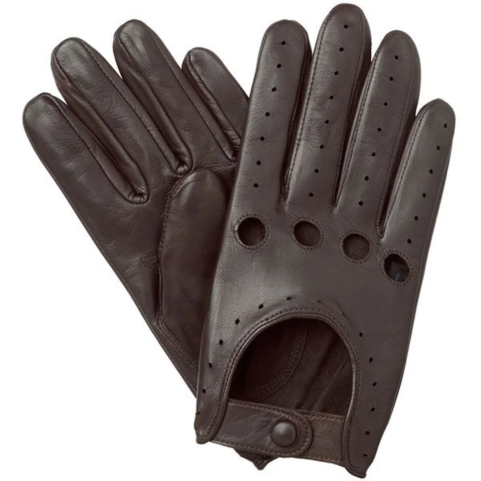 GUANTES DE CONDUCCIÓN DE COCHE DE CUERO NAPA OVEJA PIEL DE CORDERO REAL CHÓFER HOMBRE NEGRO BRONCEADO Foto 4 de 4