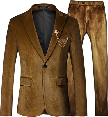 Brown Men Velvet Suit Groom Tuxedo Wedding One Button Prom Party Dinner  Suit