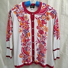 Bob Mackie Wearable Art Button Up Cardigan Size 3XL Summer Harvest Floral