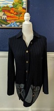 W Worth Blue Ribbed Knit Sweater Dress w/ Pockets 100% Cotton Sz Small S
