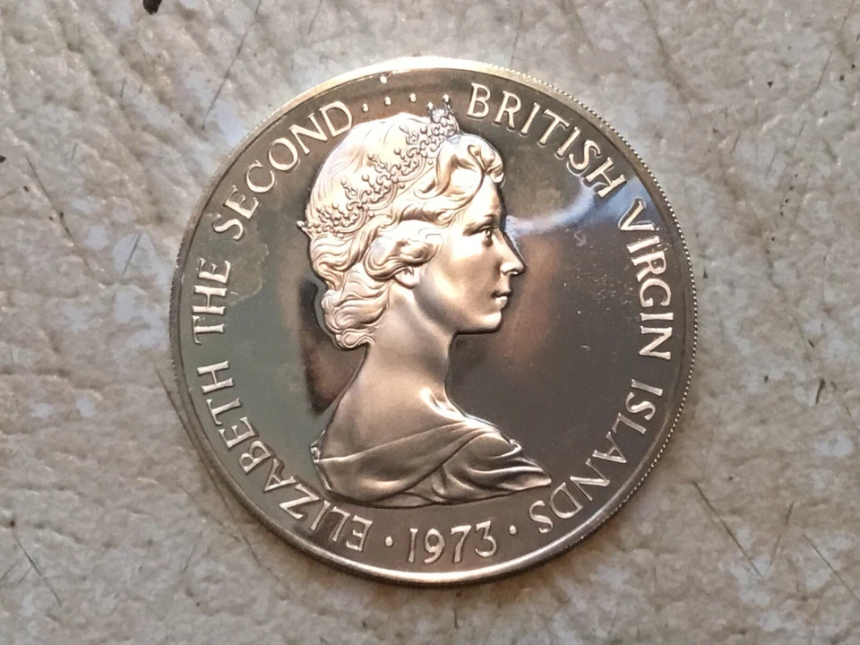Moeda de prata 1973 Ilhas Virgens Britânicas Rainha Elizabeth II BIRD prova $1 moeda - Imagem 2 de 3