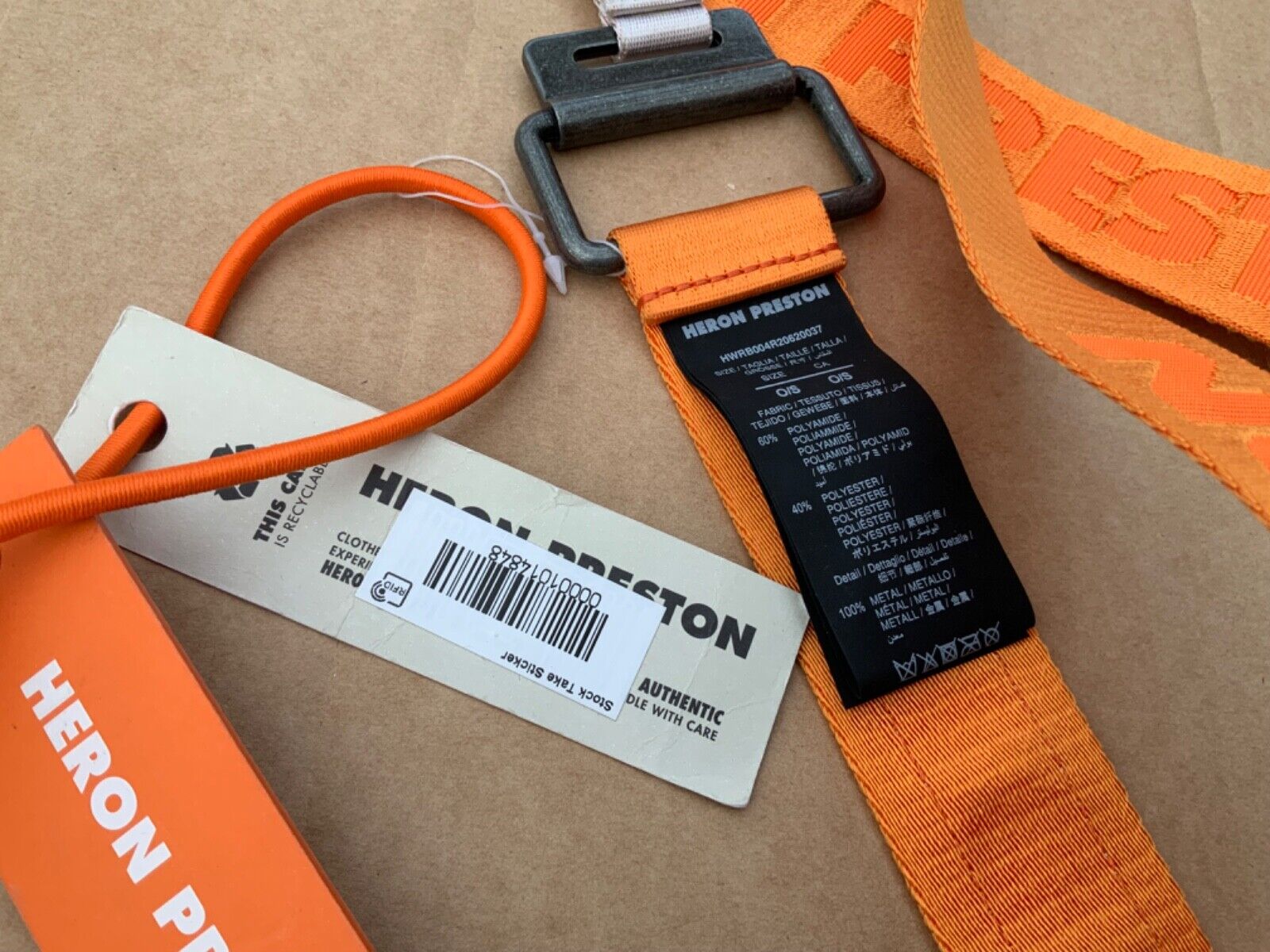 Heron Preston Tape Belt - Orange One Size New with Defect