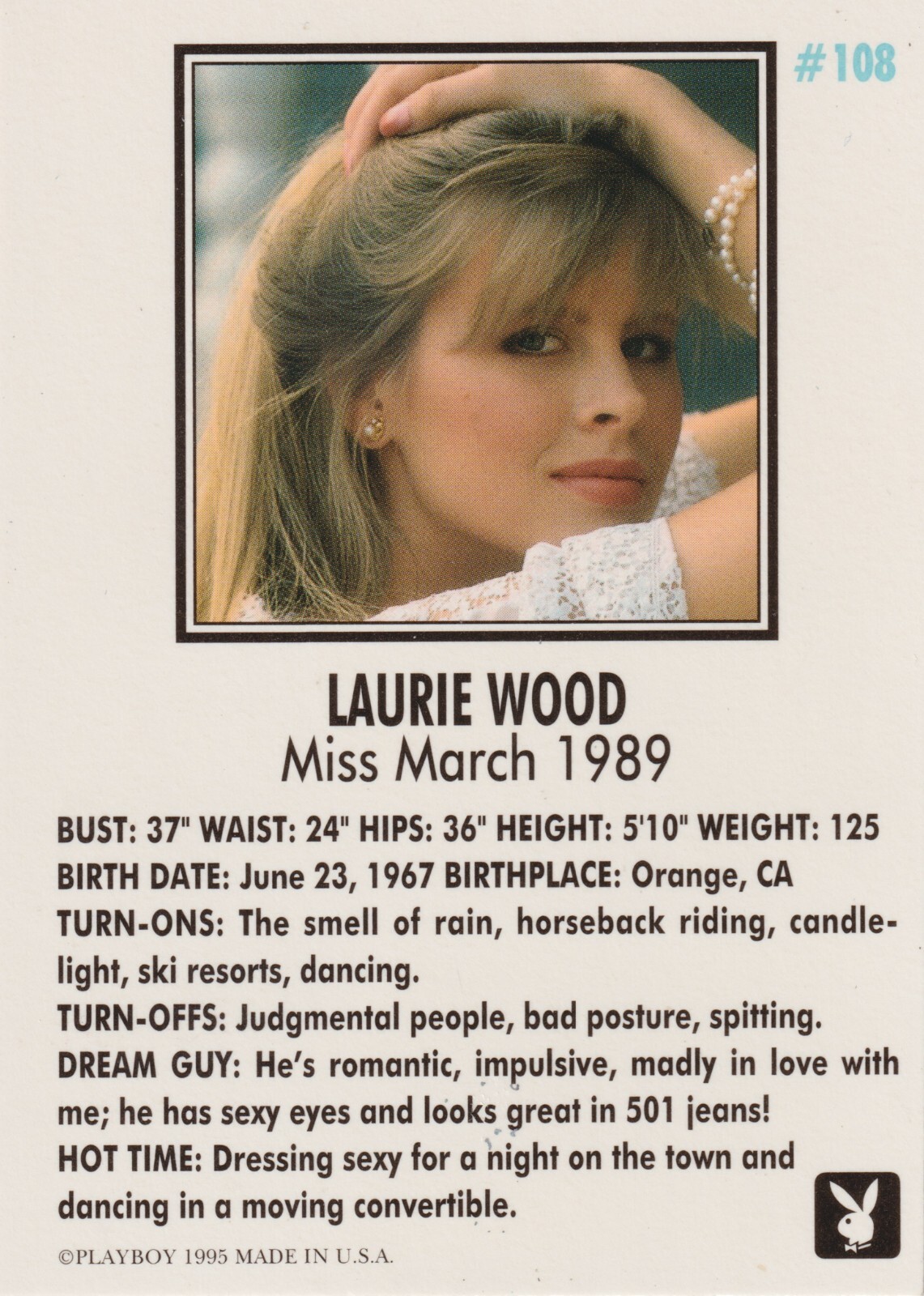 Playboy Playmate of the Month 1995 TC 108 Laurie Wood Autograph 1495