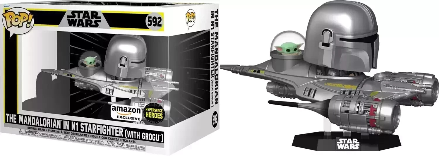 Funko Pop! Ride Super Deluxe: Star Wars The Mandalorian in N1 Starfighter Grogu