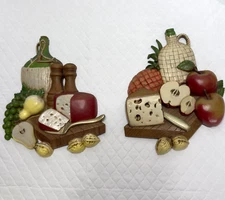 Vtg 1977 Pair Burwood Wine Cheese Charcuterie Board Wall Hanging Plastic Decor
