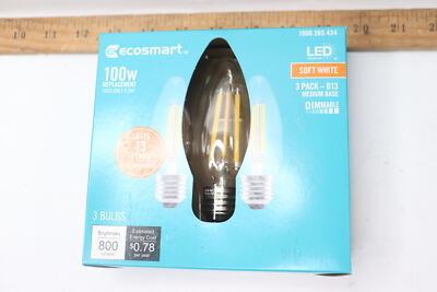 (3-Pk) B13 Dimmable Blunt Tip Candle Clear Glass Edison Filament LED Light Bulb