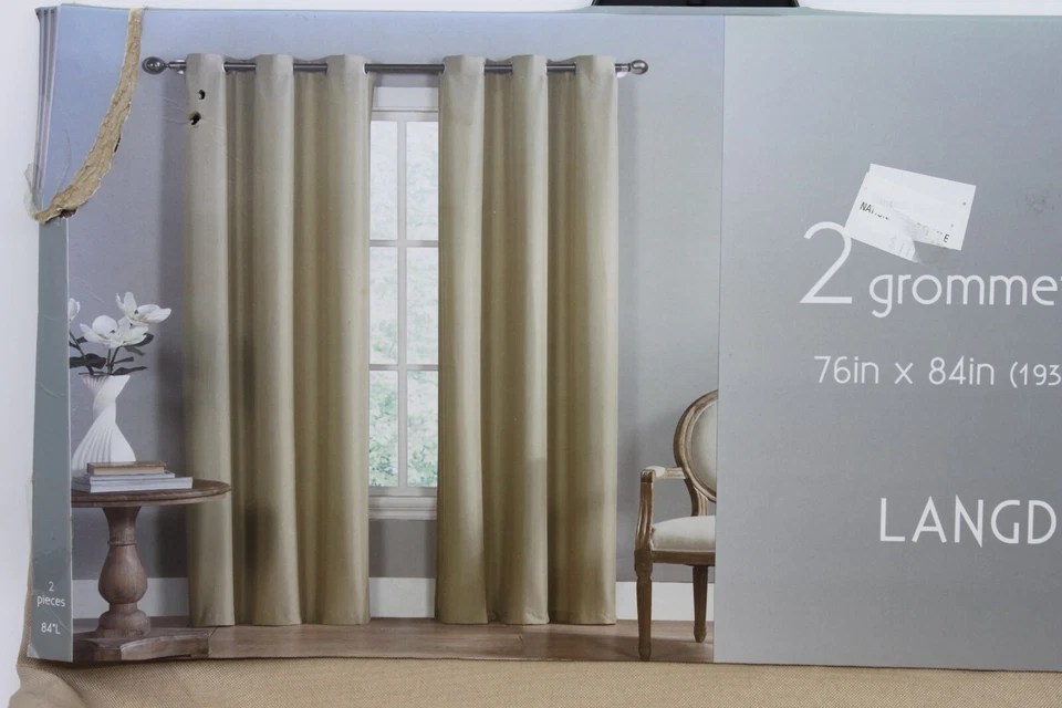 Langdon 2 Woven Grommet Panels, Taupe 76" x 84" by Victoria Classics NEW - Image 4 of 4