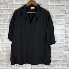 YoungLA Solid Black Thick Viscose Stretch Casual Button Up Shirt Mens 2XL