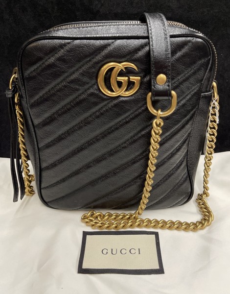 GUCCI MARMONT DOUBLE ZIP CAMERA BLACK BAG * Authentic *