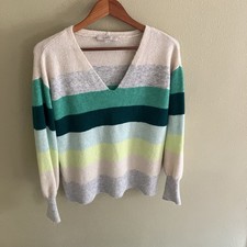 THE LOFT Super Soft Cozy Fun Retro Preppy Striped V Neck Sweater Large