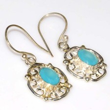 Blue Chalcedony 925 Silver Plated Earrings 1.4