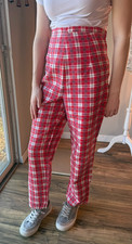 Vtg 50s 60s CIGARETTE PANTS Plaid SIDE ZIP High Waist S/M Americana ROCKABILLY