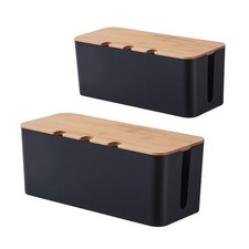Cable Management Box with Bamboo Lid, Cord Organizer Box to Hide Wires Powe...