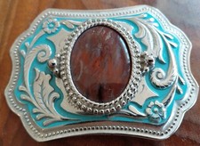 Western Amber Colored Stone / Turquoise Enamel Belt Buckle