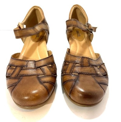 Earth Origins Lynx Brown Leather Mary Jane Heeled Shoes Size 11C Comfort Design