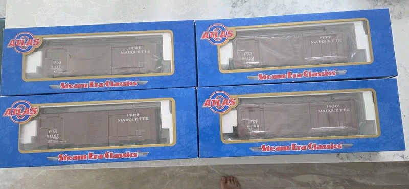 (4) Atlas O 40’ 1937 AAR DD Box Cars PM Pere Marquette Set Of 4 Cars!