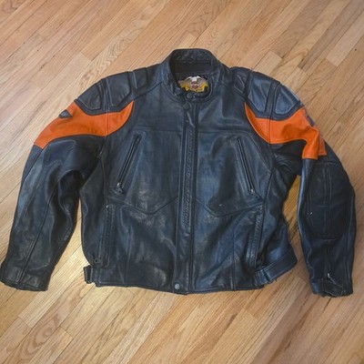 Vintage Harley Davidson Men's Stratos Classic Black Orange Leather Jacket 3XL 