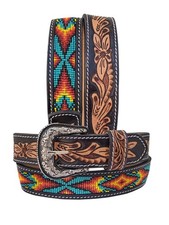 Affilare Western Beaded Belts For Young Adults Tooled Leather Heavy Duty Beaded