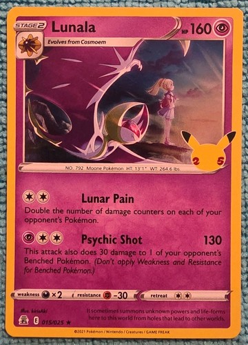 Pokemon Lunala TCG Holo Rare Card 25th Anniversary Celebrations 15/25
