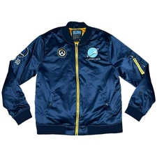 Blizzard Overwatch Winston Lunar Ops A-60 Athena Blue/Yellow Bomber Jacket Sz XL