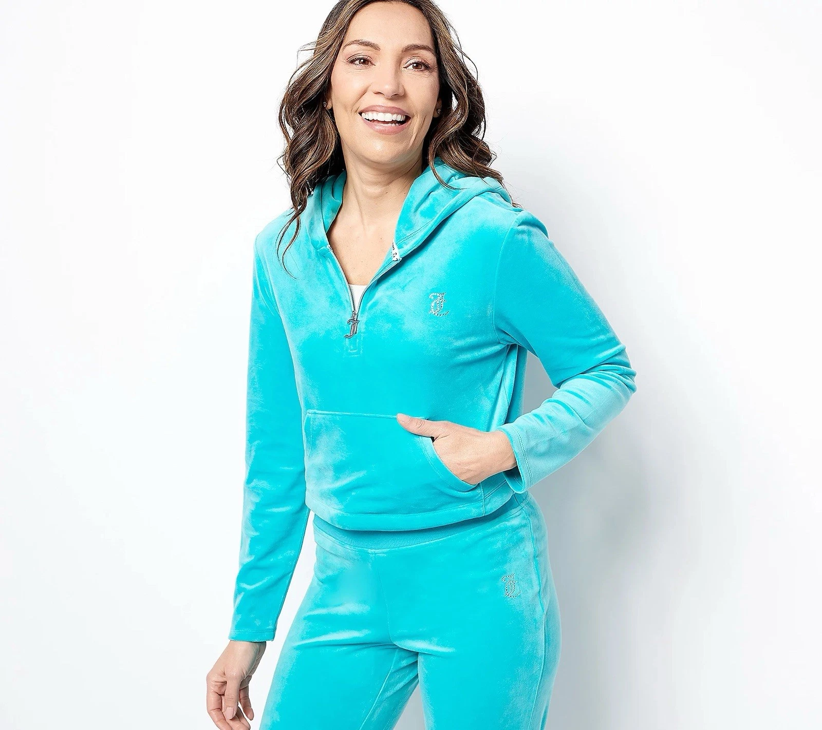 Juicy Couture Luxe Velour Pullover Hoodie Size 2X Blue Crush A476958 NEW