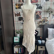 Coquette Crochet Asymmetrical Tight Dress White French Girly Boho Chic Party