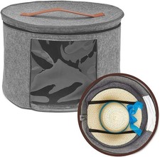 Large Felt Hat Storage Box with Lid – Foldable, Transparent Window, Grey