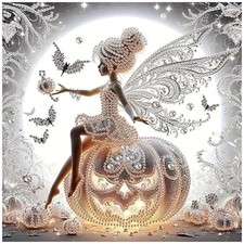 Pumpkin Elf Bat Fairy Special Shape Diamond Art Kit 12 x 12 Inch
