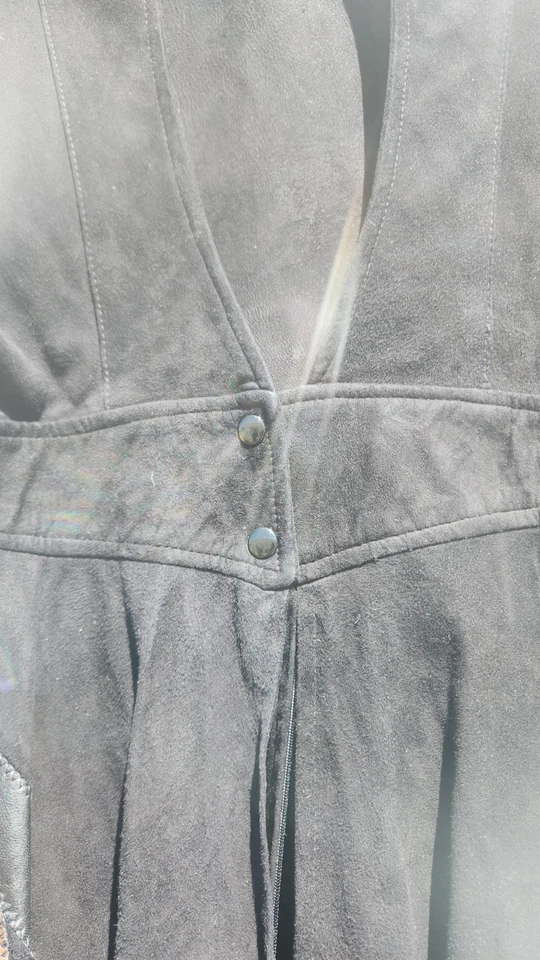 Vestido Lillie Rubin Negro Gamuza y Cuero - Vintage Mangas Largas Espalda Abierta Talla 14 Foto 4 de 4