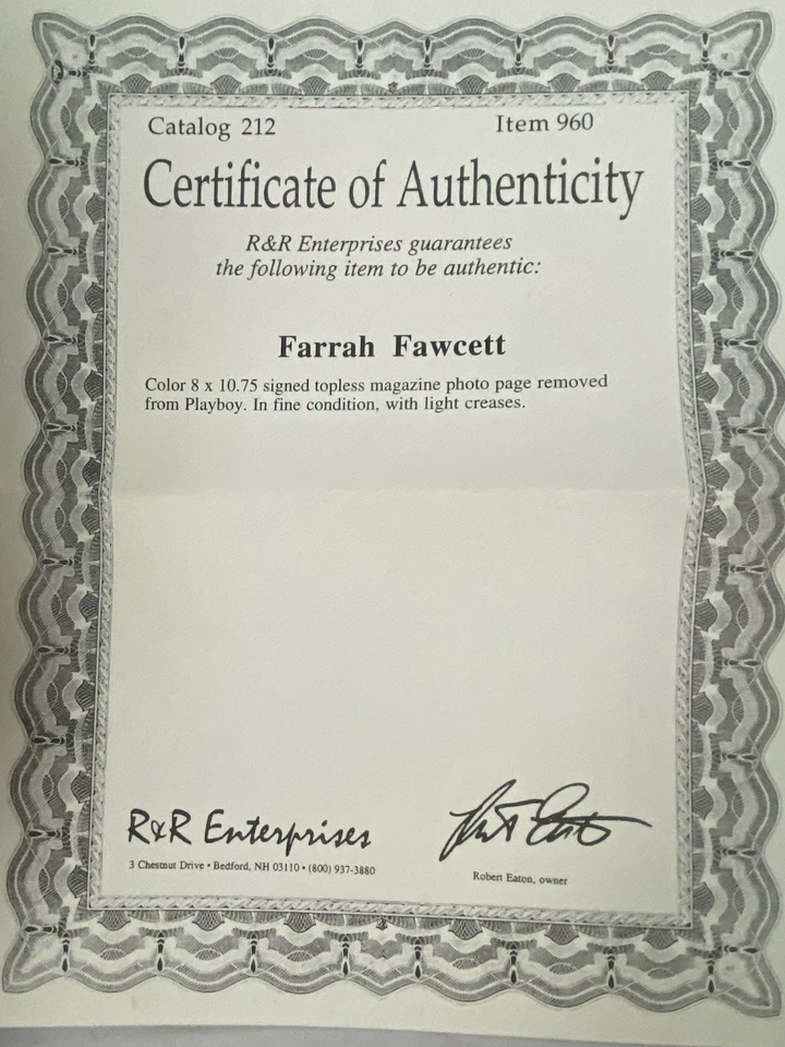 Playboy Sign autograph 1995 Farrah Fawcett topless. magazine photo page removed - Image 2 of 4