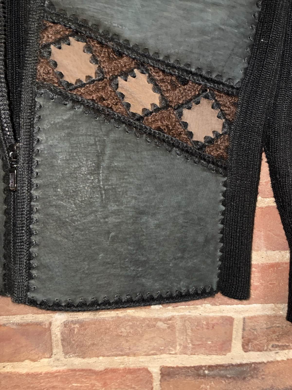 Gizel Patchwork Authentic Leather Knit Jacket Bla… - image 6