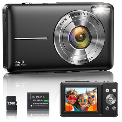 Digitalkamera 1080P 44MP Vlogging Kamera für Kinder Jugendliche, FHD