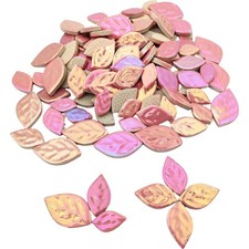 1.1LB Iridescent Leaves Ceramic Mosaic Tiles 3 Size Pink Pieces for DIY Craft