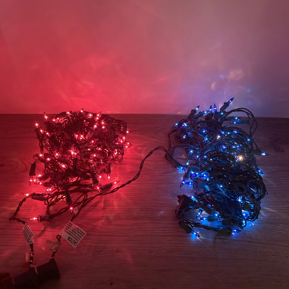 Philips púrpura y azul 100 mini luces cable verde 24,7 pies interior exterior 2 cajas Foto 2 de 4