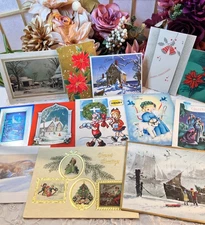 Vintage Lot of Christmas Cards USED Lot of 50 Assorted Cards 40s thru the 70s 3C