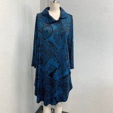 R&B Collection Stretch Knit Shift Dress Women Plus Size 1 Blue/Black Multi Print