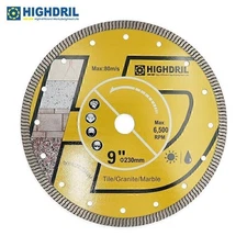 HIGHDRIL Diamond Saw Blade Porcelain Tile Marble Granite Cutting Disc Cutter 9"