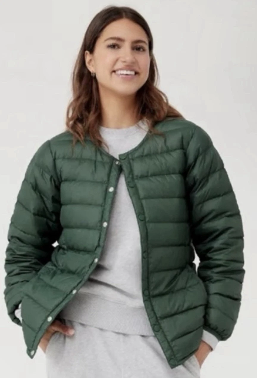 Outdoor Voices SoftShield Liner Down Jacket Unisex Size Medium Green Trails