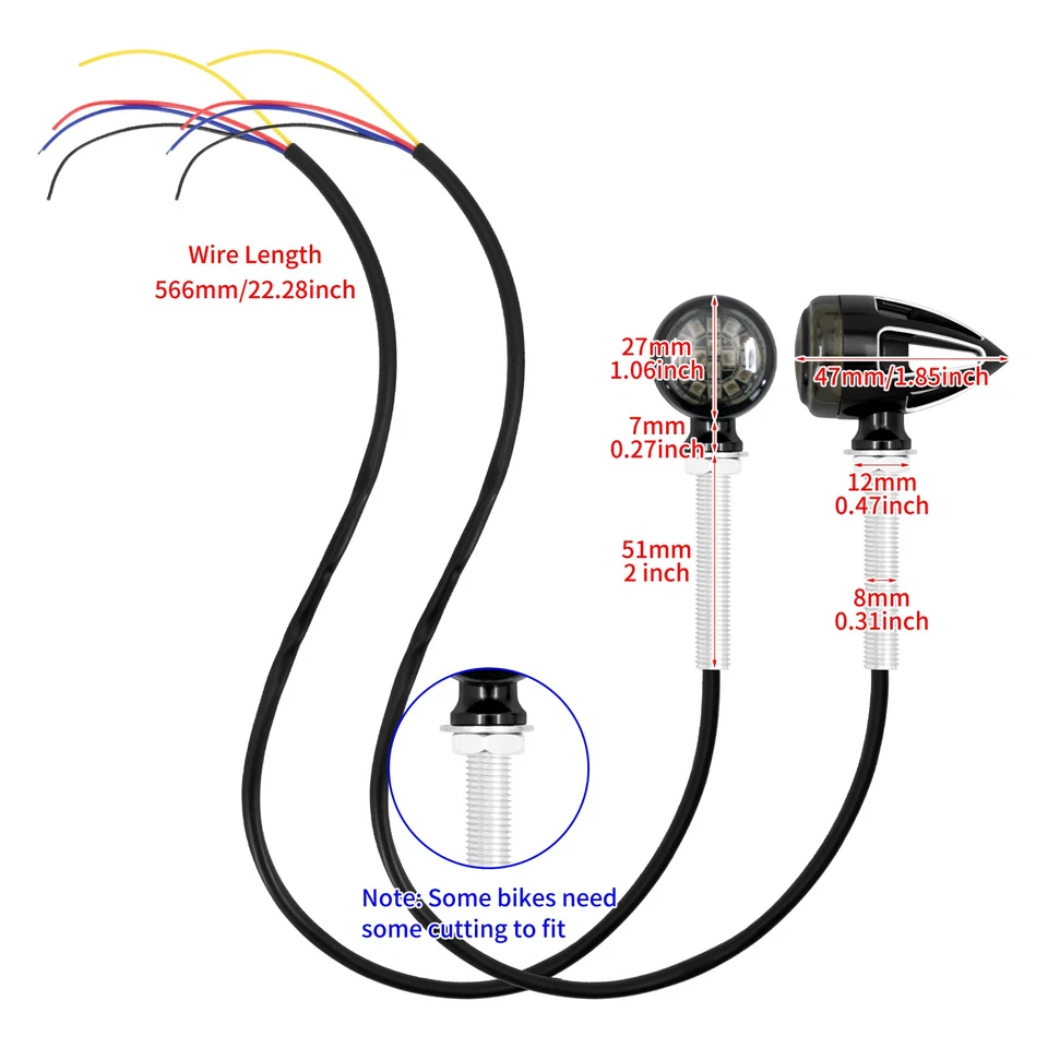 Mini intermitente ámbar bala negro para motocicleta 8 mm indicador de luz de señal de giro Foto 4 de 4