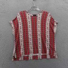 J Jill Dolman Sleeve Floral Print Tunic Top Medium Petite Red Ivory Womens Knit