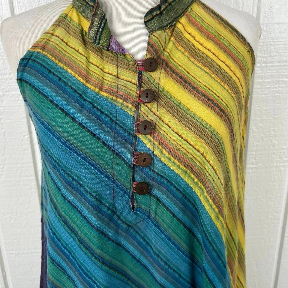 Mujeres Hippie Patchwork Boho Mini Vestido Sin Mangas Hadas Salón Talla Grande/XL Foto 3 de 4