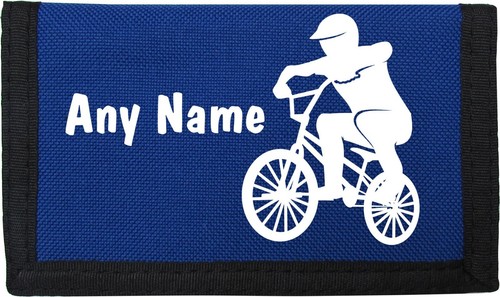 BMX Design Personalised BLUE Boys Kids Ripper Wallet With Coin Holder Gift - Picture 4 of 11