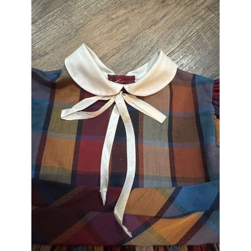 Martha's Miniatures Plaid Dress Peter Pan Collar Long Sleeve Vintage size 4/5 - Picture 4 of 15